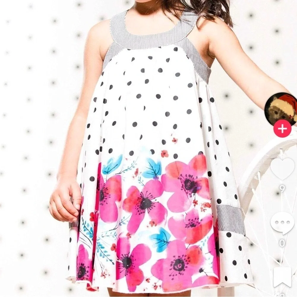 Deux Par Deux Girls Twirl Dress Floral Polka Dot Size 2T